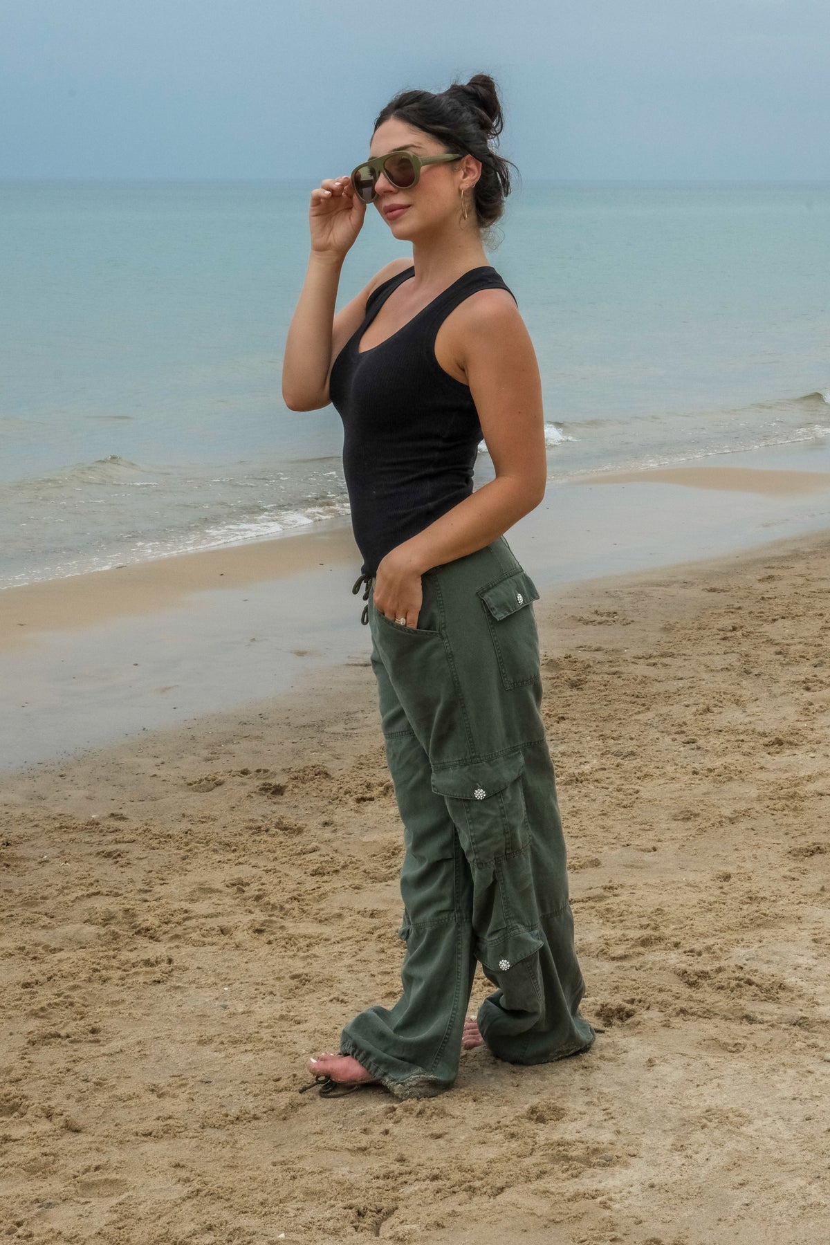 CARGO PANT W/ CRYSTAL BUTTONS - ARMY