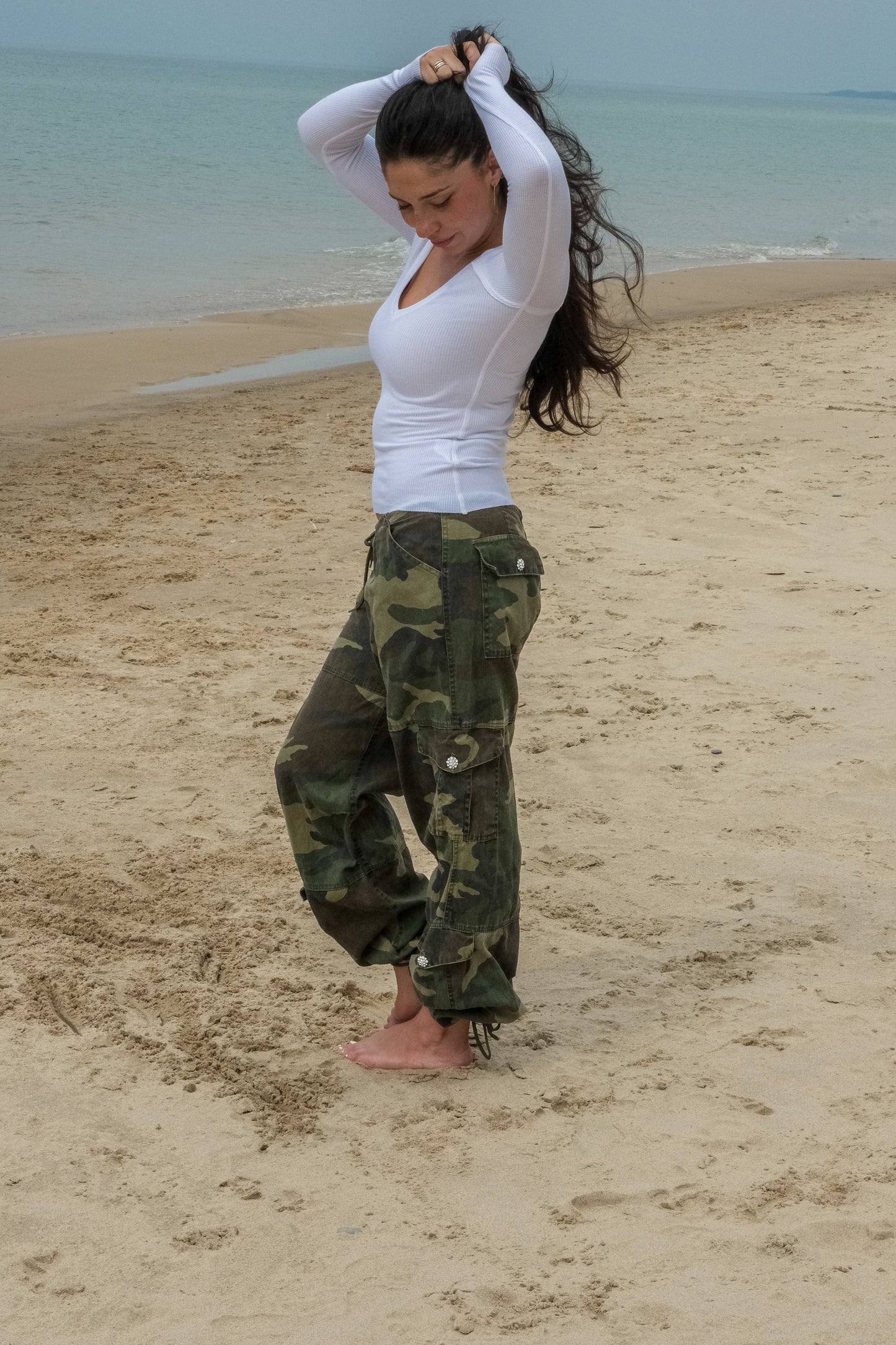 R&R CARGO PANT W/ CRYSTAL BUTTONS - CAMO