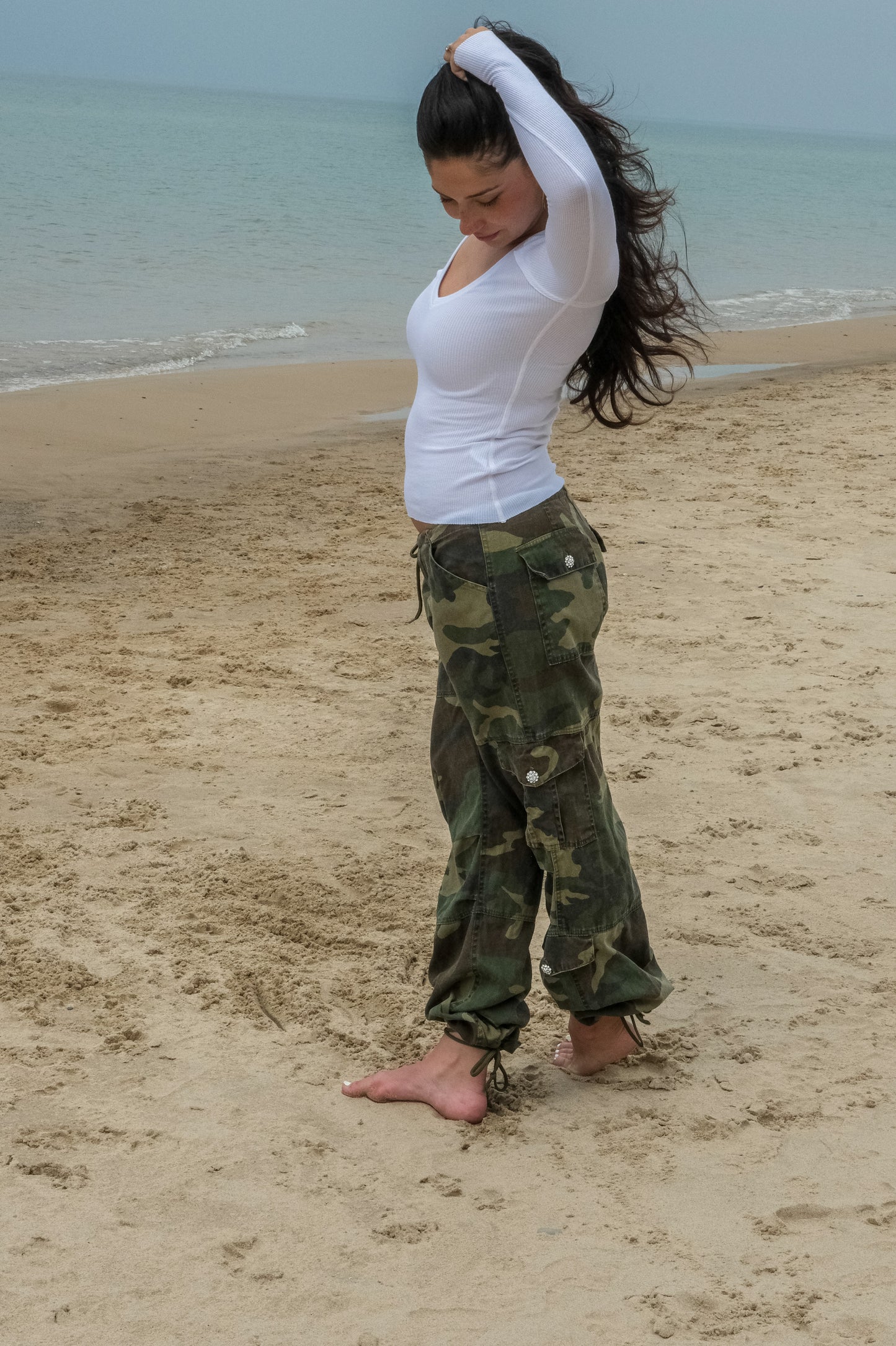 R&R CARGO PANT W/ CRYSTAL BUTTONS - CAMO