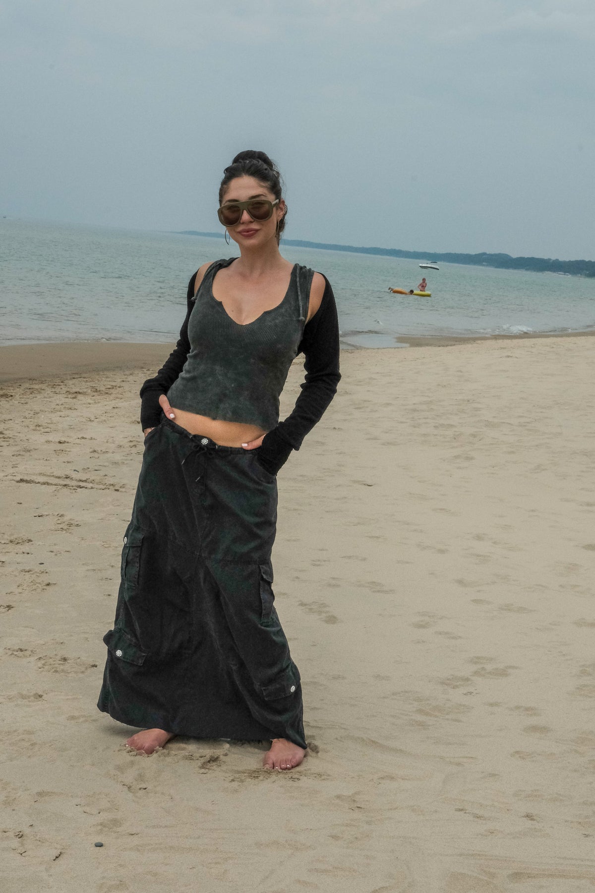 CARGO SKIRT W/CRYSTAL BUTTONS-BLACK