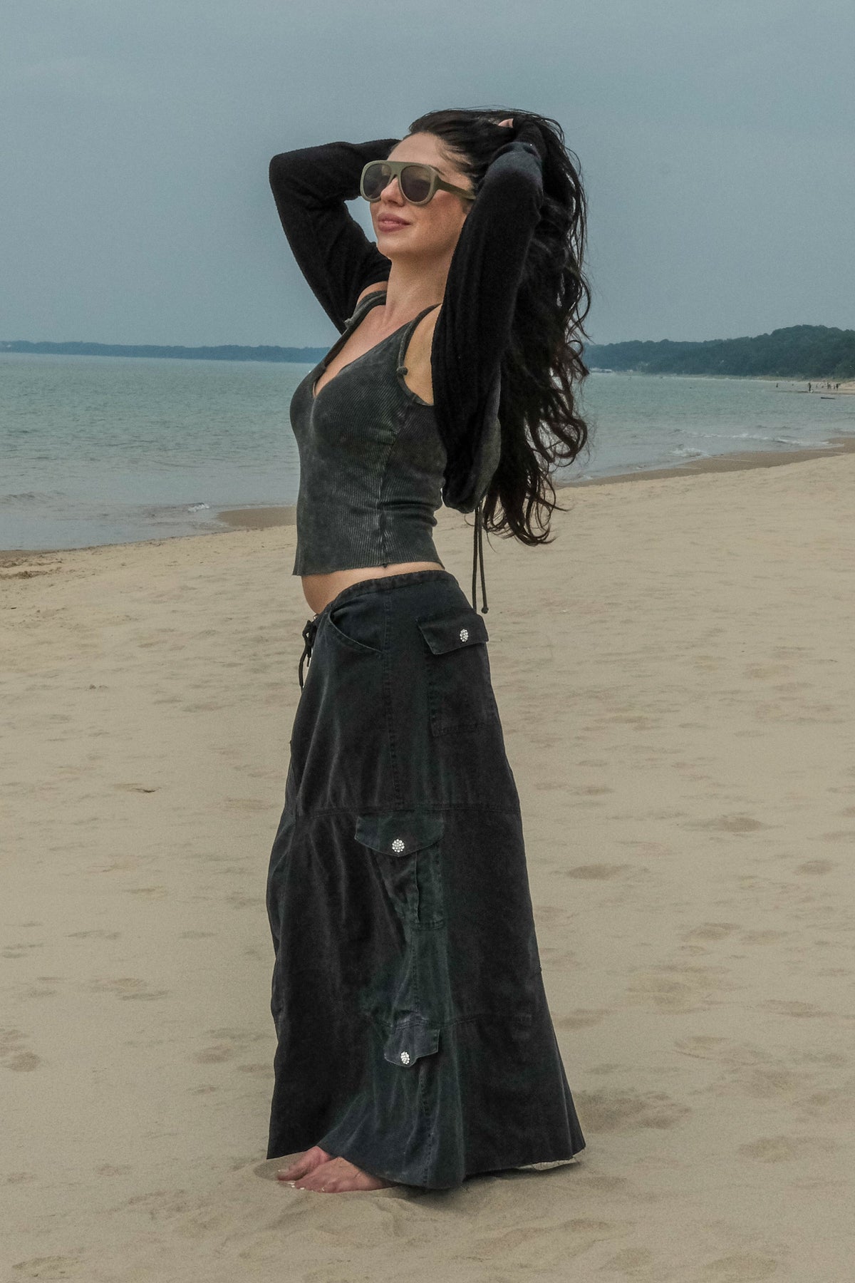 CARGO SKIRT W/CRYSTAL BUTTONS-BLACK
