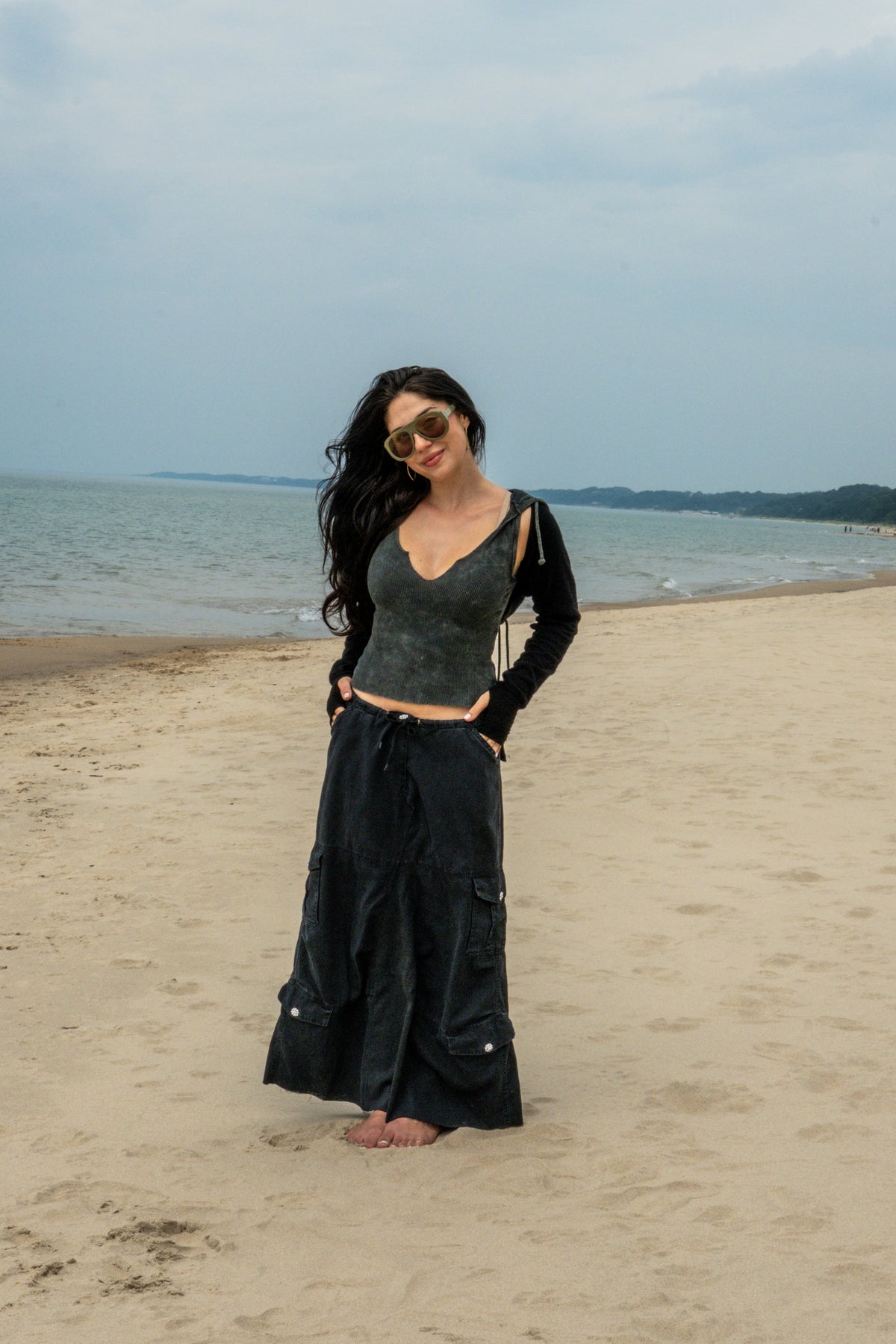 CARGO SKIRT W/CRYSTAL BUTTONS-BLACK