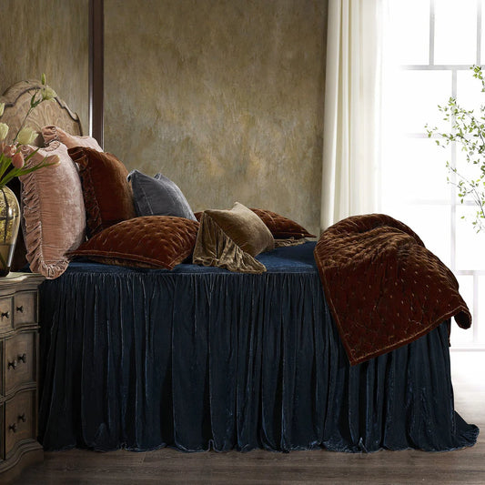 STELLA FAUX SILK VELVET BEDSPREAD SET NAVY KING