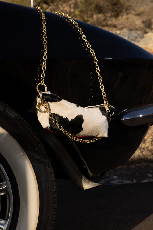 BA CALF SKIN ONE SIDE 1 CHAIN -BLACK