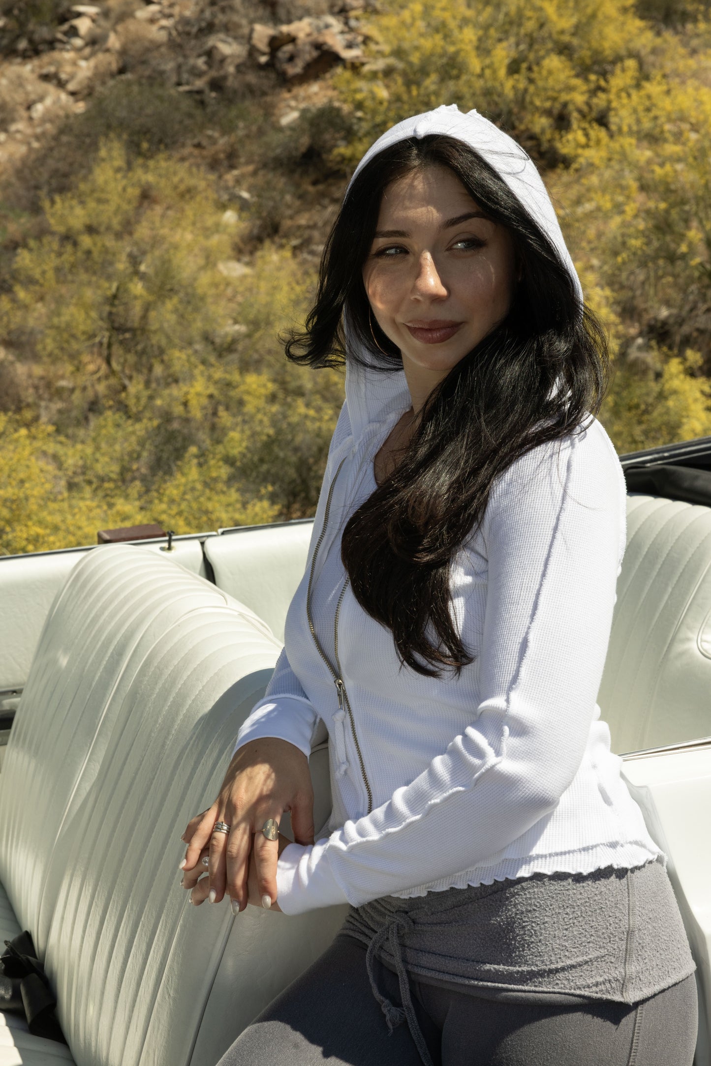 THERMAL ZIP HOODIE - WHITE