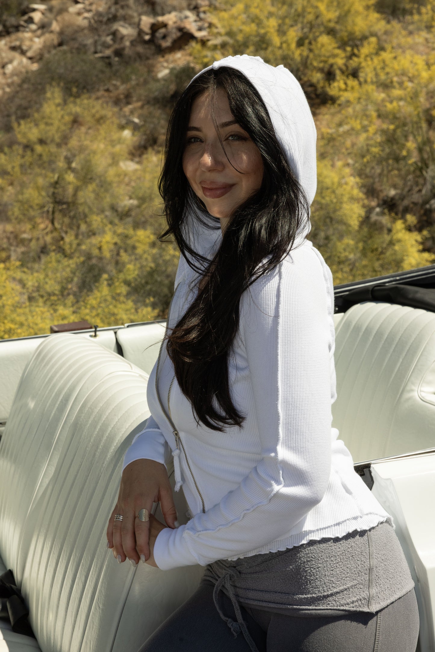 THERMAL ZIP HOODIE - WHITE