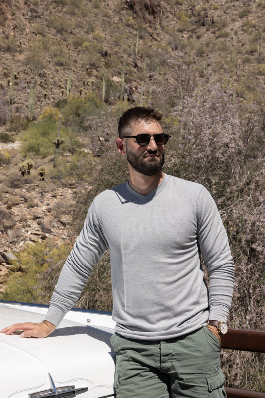 DOUBLE LAYER THERMAL V-NECK - HEATHER GREY