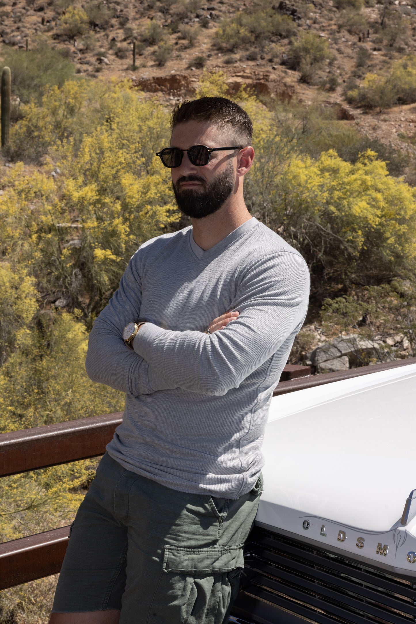 DOUBLE LAYER THERMAL V-NECK - HEATHER GREY