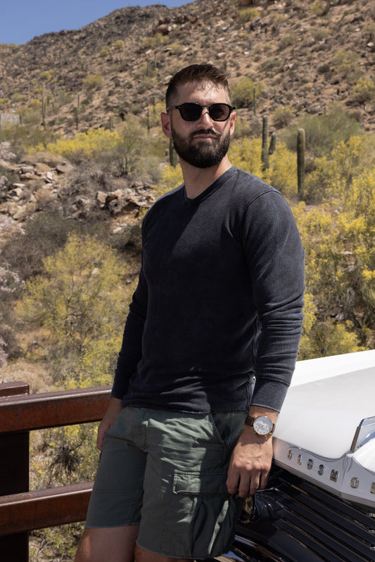 DOUBLE LAYER THERMAL V-NECK - VINTAGE BLACK