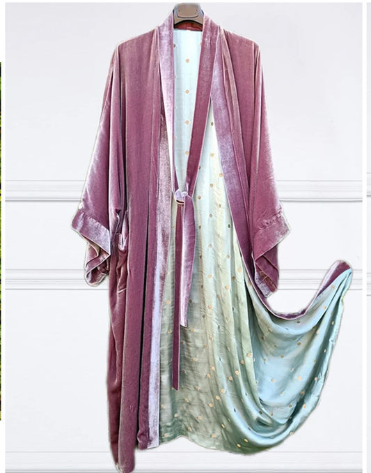 Pink Velvet Women's Floral Print Long Sleeve Robe