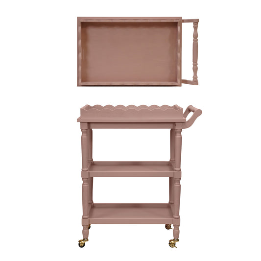 Wood 3-Tier Bar Cart on Casters with Removable Tray, Set of 2