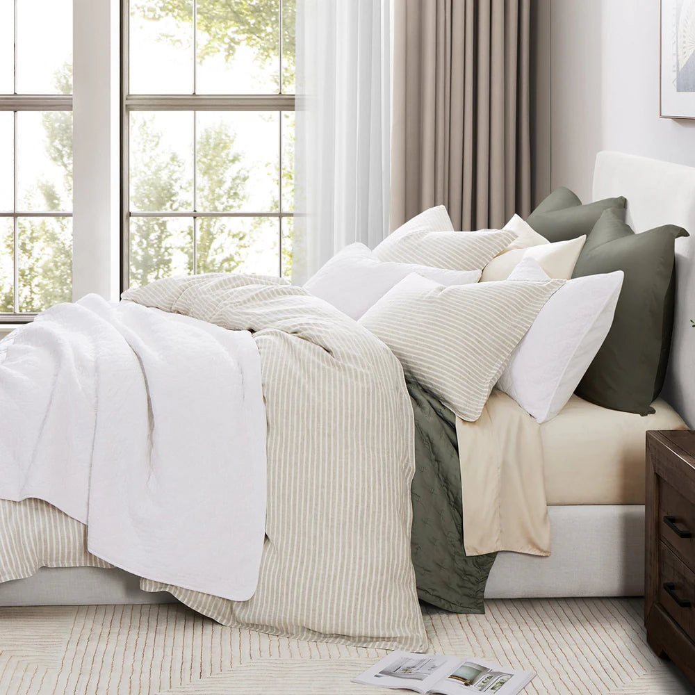 100% FRENCH FLAX LINEN RAILROAD STRIPE DUVET COVER SET