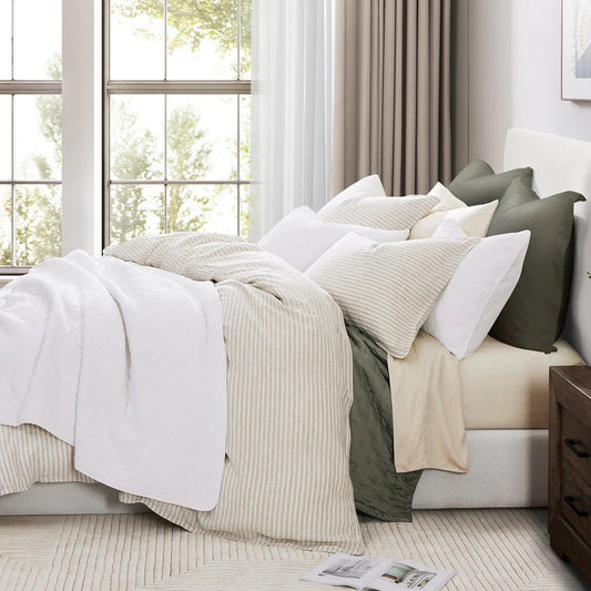 100% FRENCH FLAX LINEN RAILROAD STRIPE DUVET COVER SET