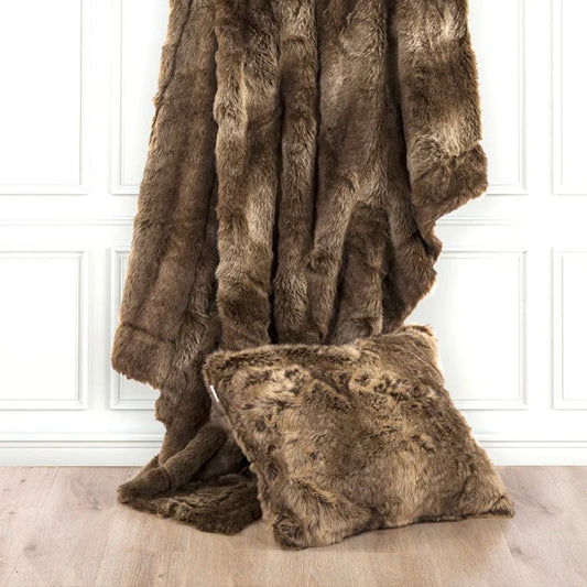 FAUX WOLF FUR THROW BLANKET 60 X 90