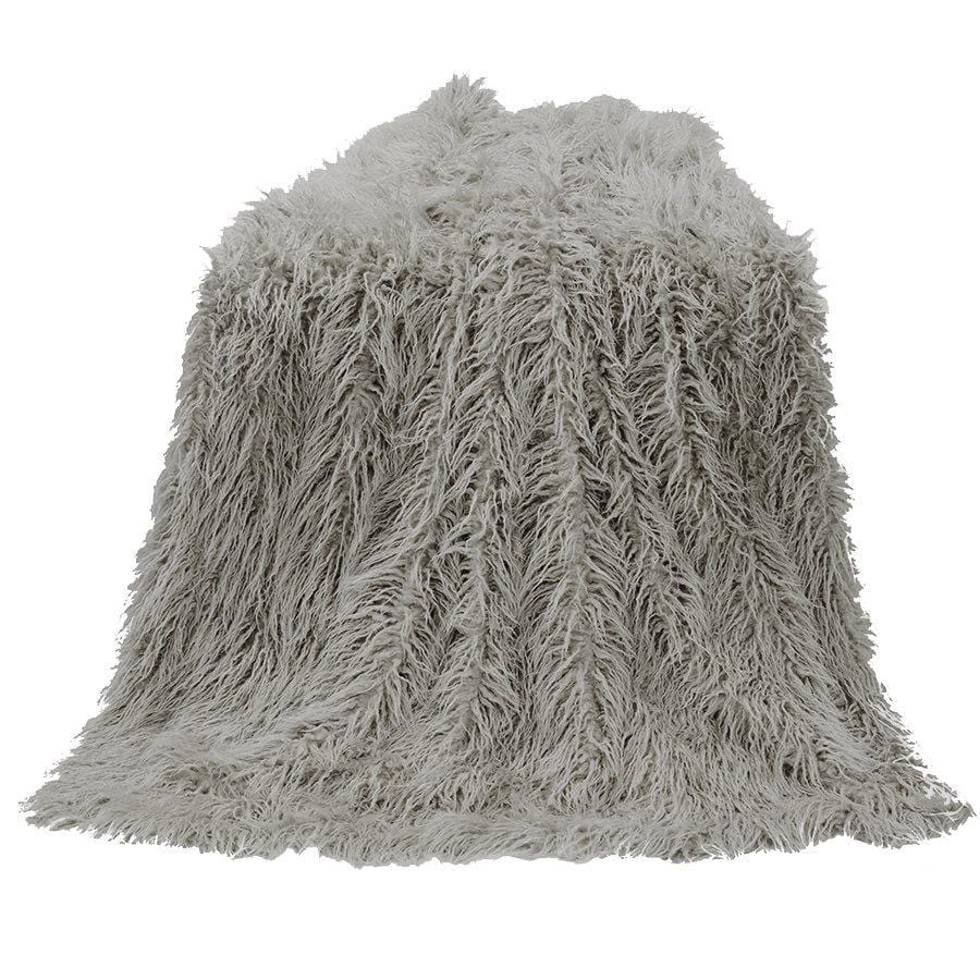 MONGOLIAN FAUX FUR THROW BLANKET GREY
