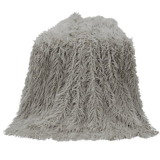 MONGOLIAN FAUX FUR THROW BLANKET GREY