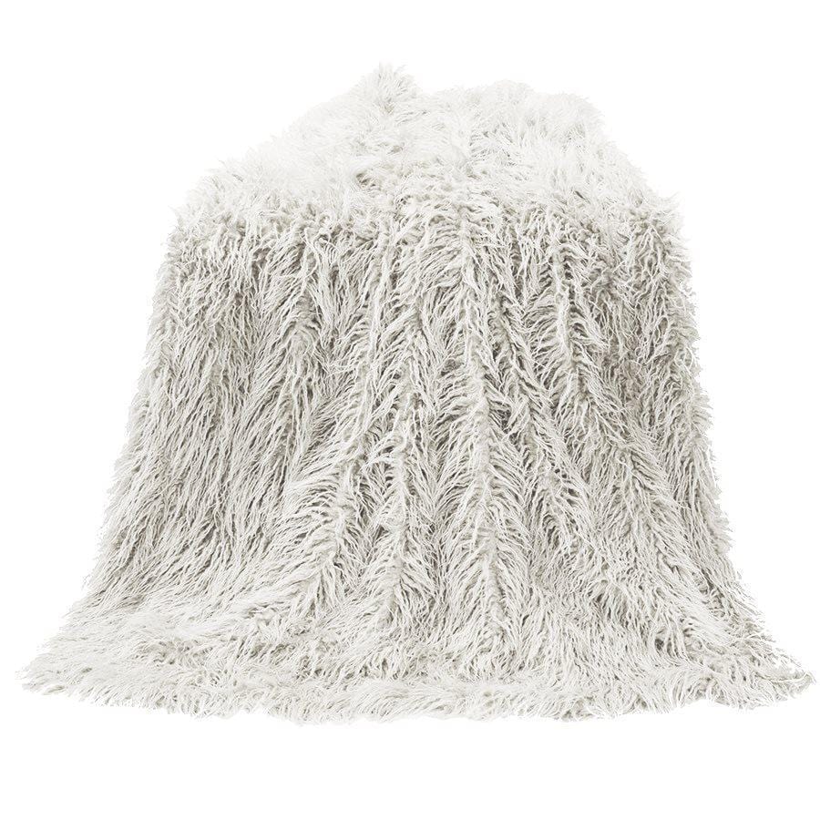MONGOLIAN FAUX FUR THROW BLANKET WHITE