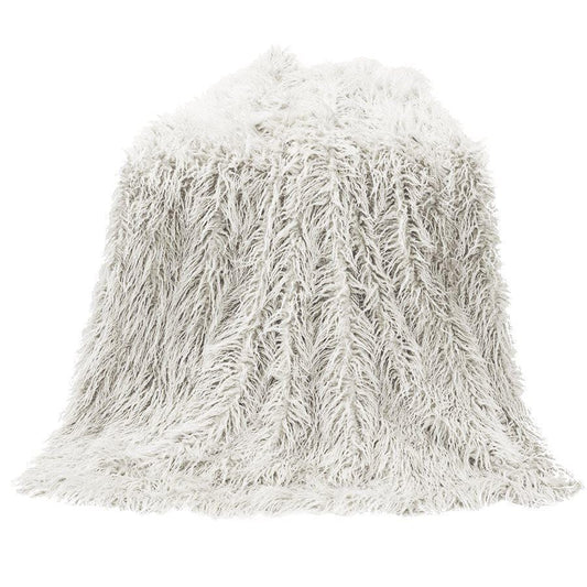 MONGOLIAN FAUX FUR THROW BLANKET WHITE