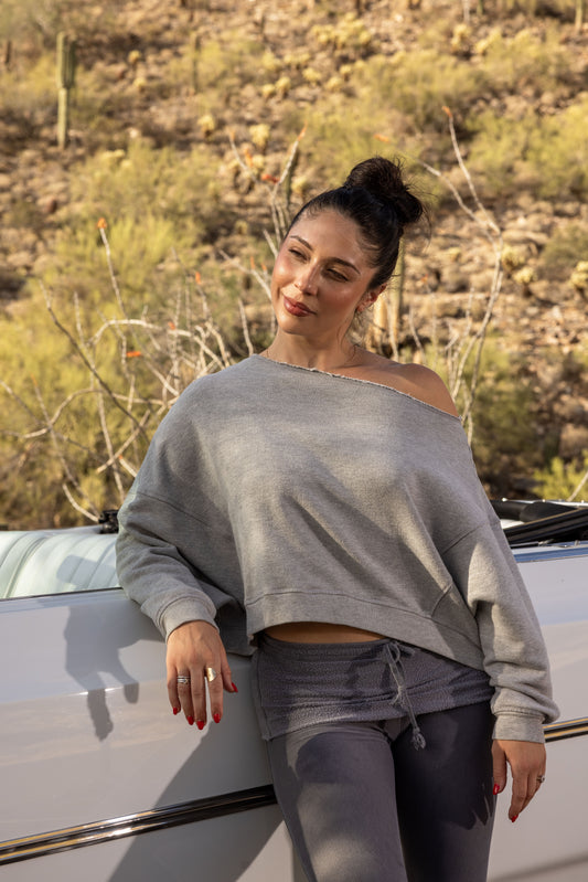 LACE-BACK SWEATSHIRT - HEATHER GREY